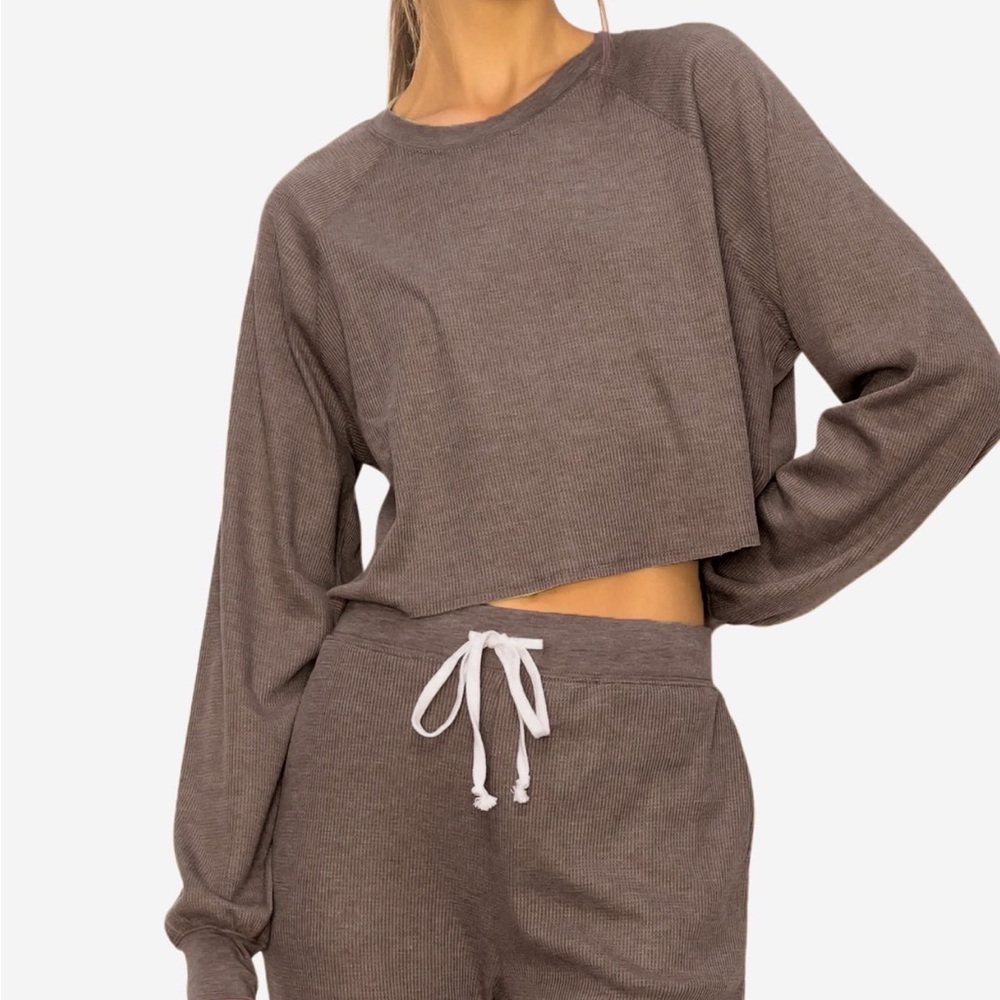 Chocolate Brown Waffle Knit/Thermal Knit Lounge Set
